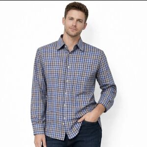 Paul & Shark Yachting Italy Men’s Medium Plaid Button Down  Blue Brown 100%